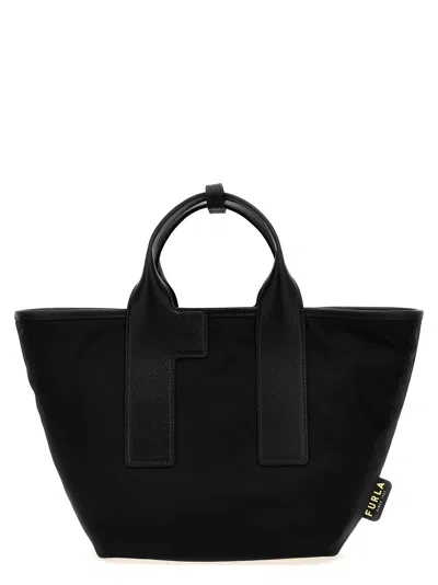 Furla Piuma M Shopping Bag In Nero/vetiver
