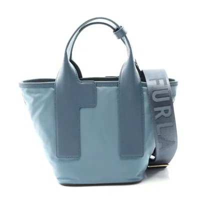 Furla Piuma S Nylon Leather Tote Bag In Blue
