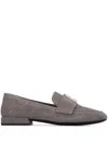 Furla Suede Square Toe Loafers With Metallic Stitching In Grey