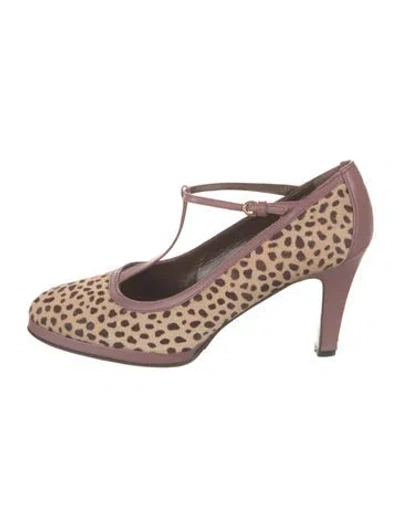 Pre-owned Furla Ponyhair Animal Print T-strap Pumps In Multicolor