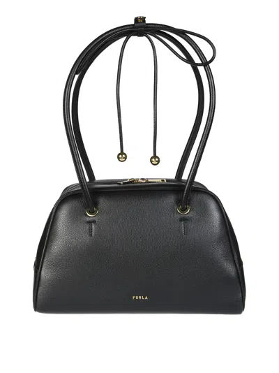 Furla Poppy M Drawstring Dome Handbag In Black