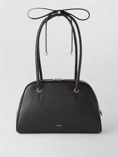 Furla Poppy Medium Shoulder Bag Gold Hardware In Black