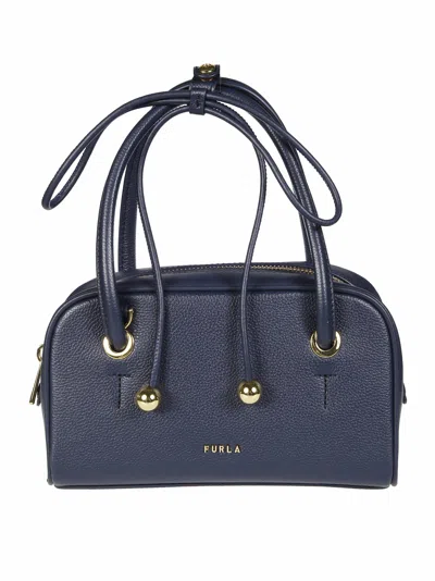 Furla Poppy Pebbled Leather Mini Dome Handbag In Blue