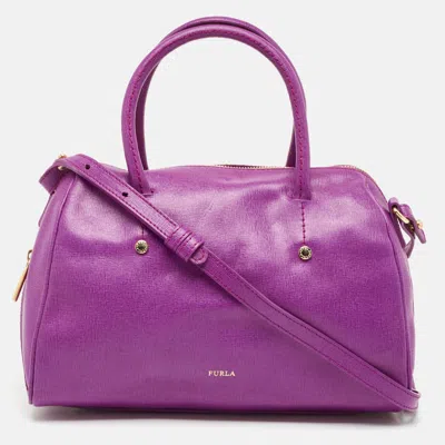 Pre-owned Furla Purple Leather Medium Alissa Boston Bag