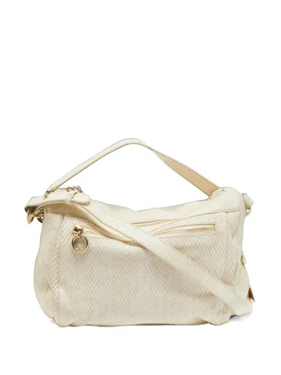 Pre-owned Furla Python-embossed Leather Shoulder Bag In Neutrals