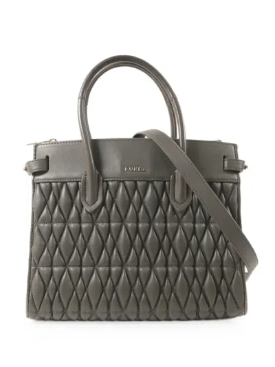 Pre-owned Furla Quilted Leather Tote Bag In Gray
