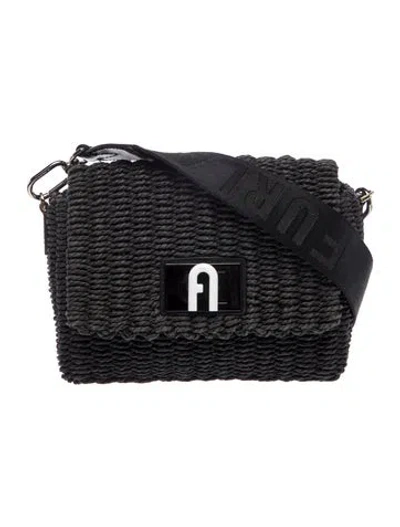 Pre-owned Furla Raffia Messenger Bag In Black