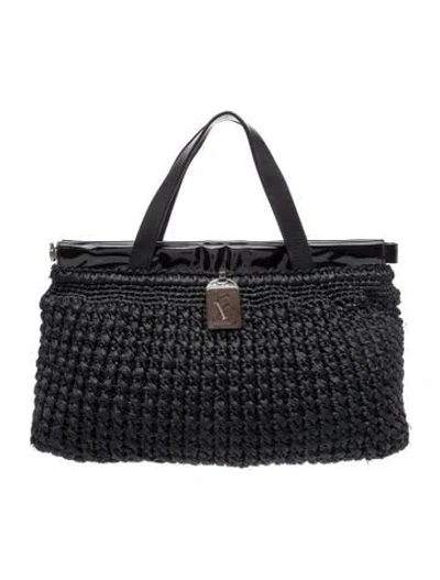 Pre-owned Furla Raffia Top Handle Bag In Blue