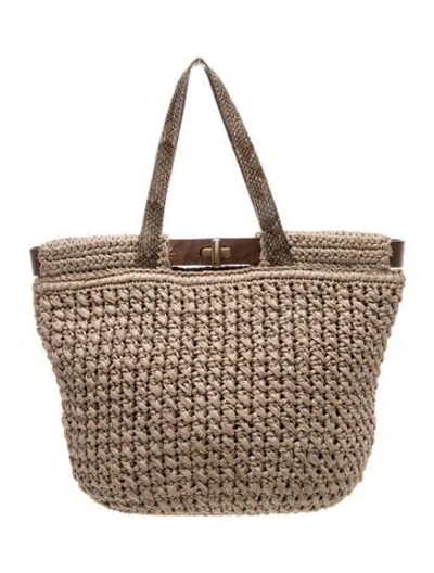 Pre-owned Furla Raffia Tote In Neutral
