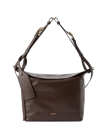 Furla Rectangular Brown Shoulder Bag With Polished Surface In Black
