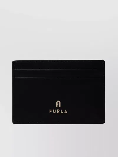 Furla Rectangular Shape Topstitching Detail Card Holder In Black