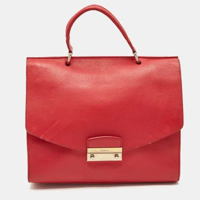 Pre-owned Furla Red Leather Large Julia Top Handle Bag