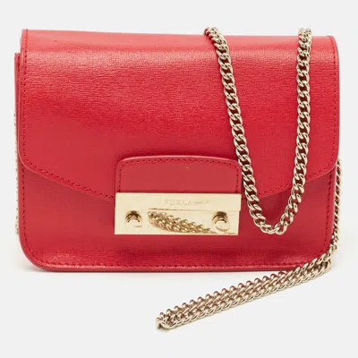 Pre-owned Furla Red Leather Mini Metropolis Chain Shoulder Bag