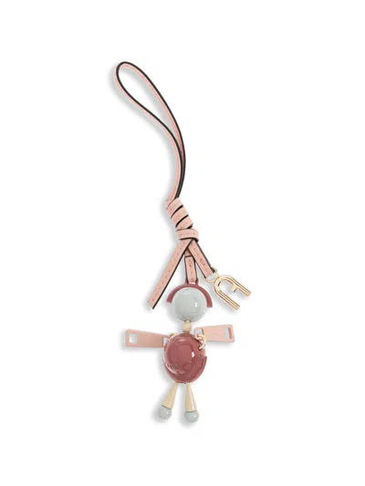 Furla Red Zamak Enamel Leather Keyring In Multi
