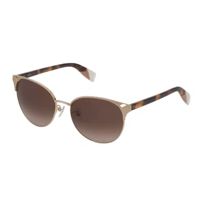 Furla Rose Gold Metal Sunglasses In Brown