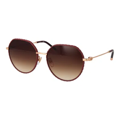 Furla Rose Gold Metal Sunglasses In Brown