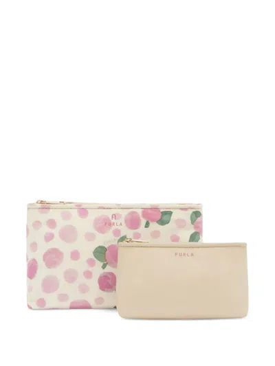 Furla Rose Motif Make-up Bag In White