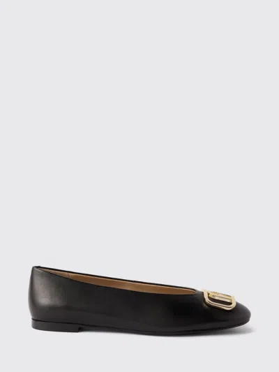 Furla Round-toe Smooth Leather Monogram Ballet Flats With Metallic Logo In Black