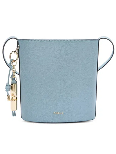 Furla Roxie Bucket Structured Soft Blue Leather Bag