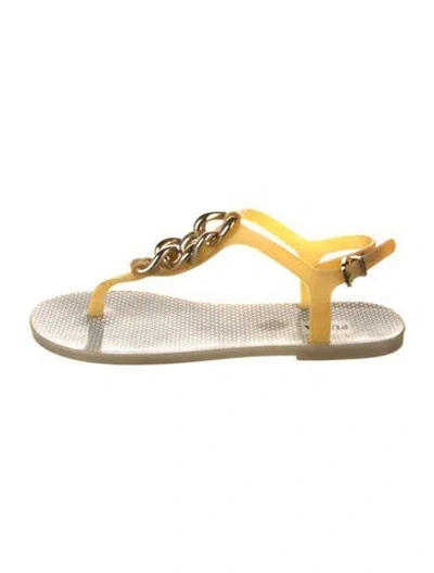 Pre-owned Furla Rubber T-strap Sandals In Gold