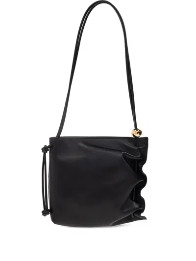 Furla Ruched Leather Shoulder Bag In Black