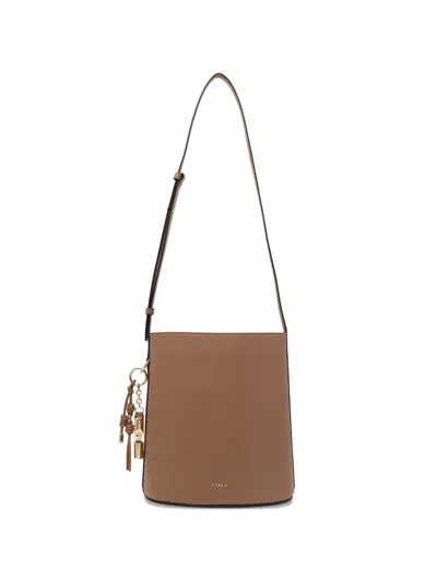 Furla S Roxie Cylindrical-charm Bucket Bag In Brown
