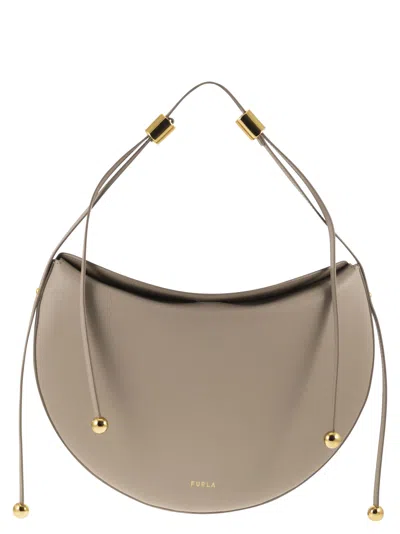 Furla Saddle-shape Moonstone Shoulder Bag With Gold Accents In Brown