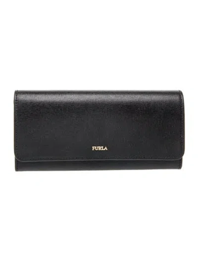Pre-owned Furla Saffiano Leather Clutch In Black