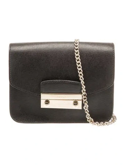 Pre-owned Furla Saffiano Leather Crossbody Bag In Black