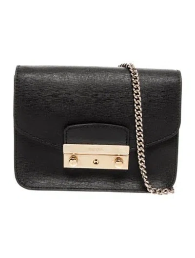 Pre-owned Furla Saffiano Leather Crossbody Bag In Black