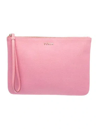 Pre-owned Furla Saffiano Leather Portfolio In Pink
