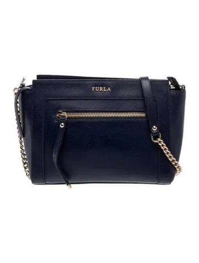 Pre-owned Furla Saffiano Leather Shoulder Bag W/ Tags In Blue