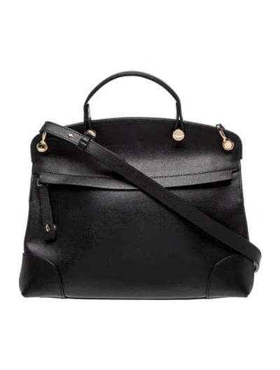 Pre-owned Furla Saffiano Leather Top Handle Bag In Black