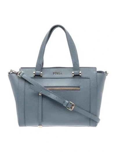 Pre-owned Furla Saffiano Leather Top Handle Bag In Blue