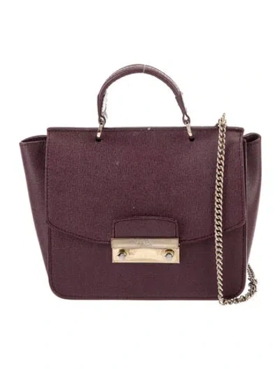 Pre-owned Furla Saffiano Leather Top Handle Bag In Burgundy