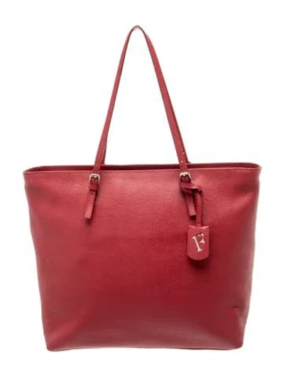 Pre-owned Furla Saffiano Leather Tote In Burgundy