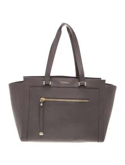 Pre-owned Furla Saffiano Leather Tote In Gray