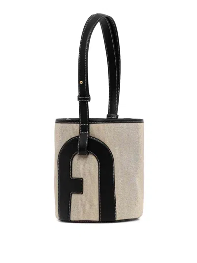 Furla Satchel Bag With Leather Inlays In Sand