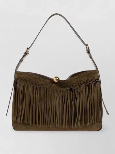 Furla Sfera L Shoulder Bag Adjustable Strap Fringe In Brown