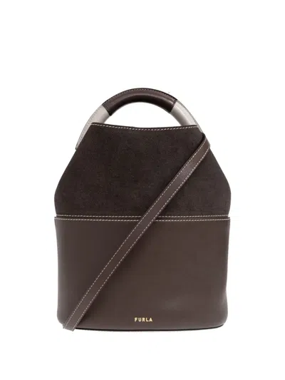 Furla Sfera Panelled Bucket Bag In Brown