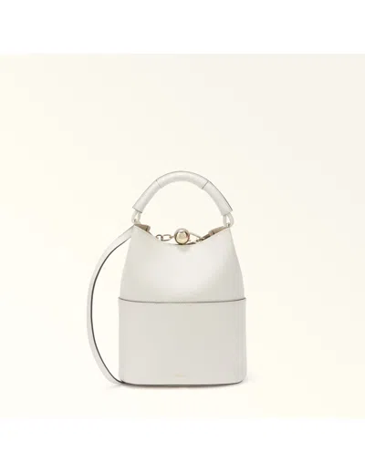 FURLA SFERA S LEATHER BUCKET BAG, CREAM COLOR