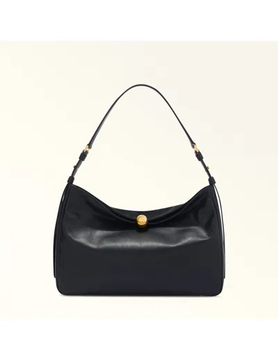 Furla Sfera Soft L Shoulder Bag In Black Leather In Nero