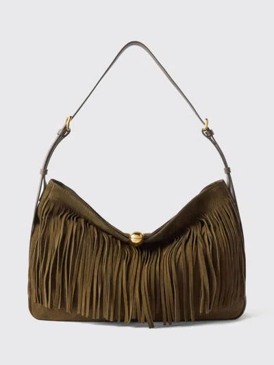 Furla Sfera Suede Shoulder Bag With Fringes And Adjustable Handle In Green
