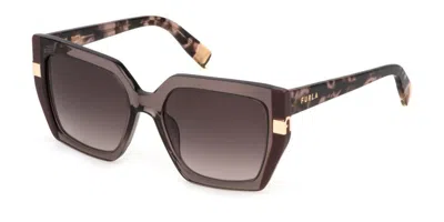 Furla Sfu818 07ay Occhiali Da Sole Marroni Per Uomo In Transparent Dark Brown Solid Laminate