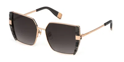 Furla Sfu819 0300 Occhiali Da Sole Oro Per Uomo In Shiny Rose Gold Pattern Black Laminate