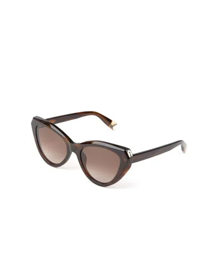 Furla Sfu977 Glossy Brown Striped Havana Cat-eye Sunglasses
