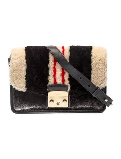 Pre-owned Furla Shearling Shoulder Bag In Black