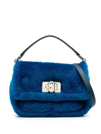Furla Sheepskin Logo-detail Tote Bag In Blue