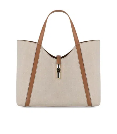Furla Shopping Drop Xl In Canvas And Leather