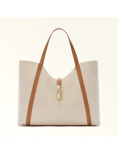 Furla Shopping Drop Xl In Canvas And Leather